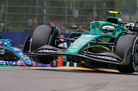 Sebastian catches the kerb as he finds the limits of the Imola circuit