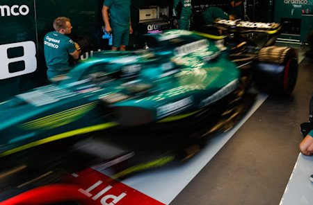 Lance drives out of the garage to begin qualifying