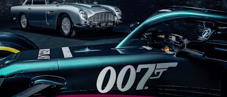 The AMR21 features a 007 livery