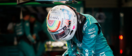 Sebastian raced with many unique helmet designs during his time at AMF1, including this at the British Grand Prix designed by his children.