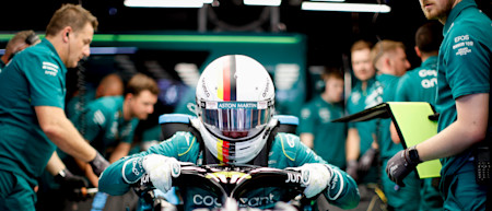 Sebastian climbs into the AMR22 to begin the weekend's practice sessions