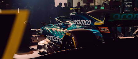 Under the spotlight: the AMR22 takes centre stage in Gaydon