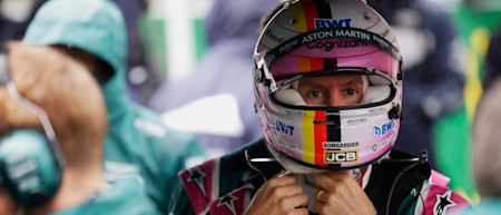 Sebastian prepares to get back in the AMR21 after a delay to the Belgian Grand Prix