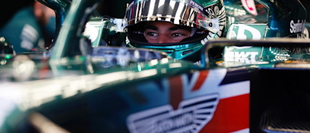 Lance prepares to head out at Silverstone with the British flag adorned on the AMR21's sidepod