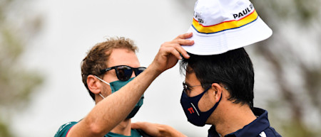 A story in two parts: Sebastian swaps a bucket hat with Sergio Pérez