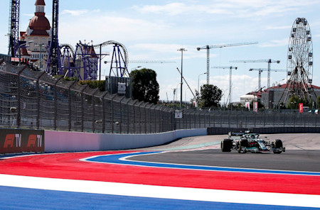 A rare spot of sunshine in Russia as the team explores the track on Friday